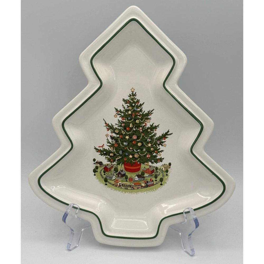 Pfaltzgraff Christmas Heritage Tree Shaped Cookie Plate Ceramic Vintage NOS USA